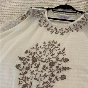 Embroidered off white shear top
